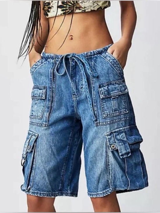 We The Free Pants - Free People We The Free Reina Cargo Shorts Medium Lyocell Denim Utility